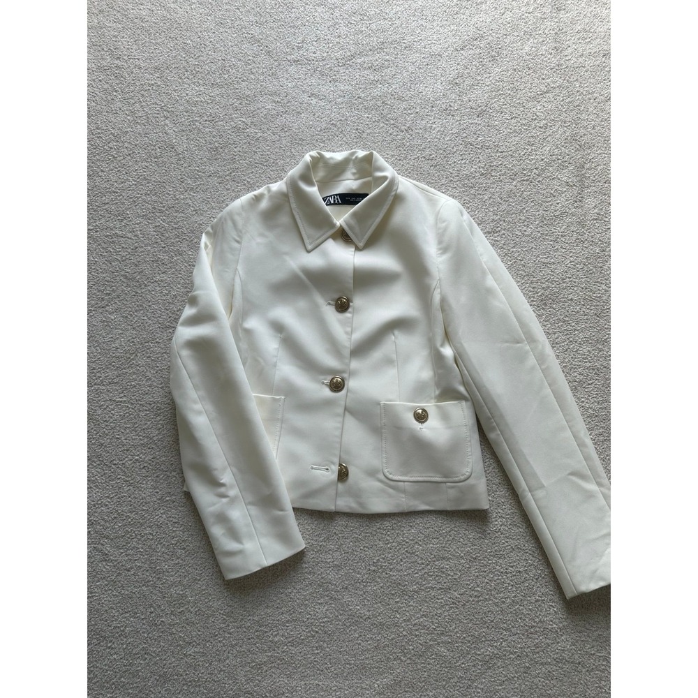 ZARA White Cropped Blazer Jacket size Small